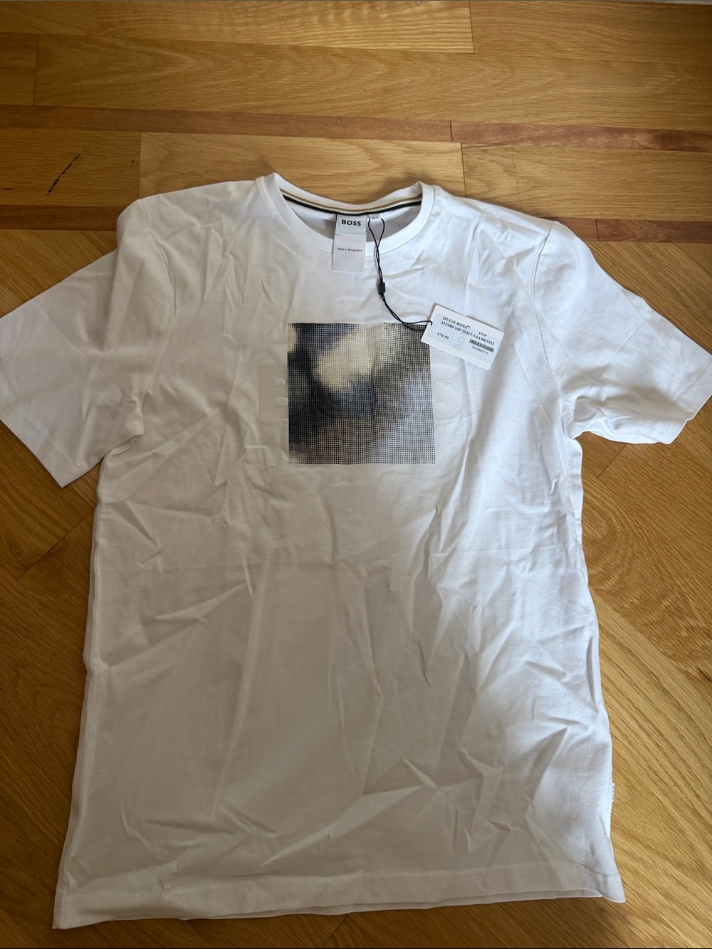 BOSS White Short-Sleeve Crewneck Tee with Subtle Square Graphic